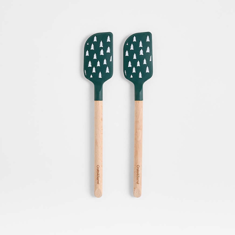 Crate & Barrel Green Trees Silicone and Wood Mini Spatulas, Set of 2